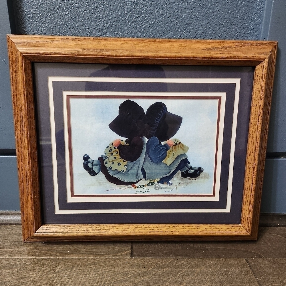 Vintage 1970s Holly Hobbie Style Framed Wall Art Print - Signed - Picture 8 of 8